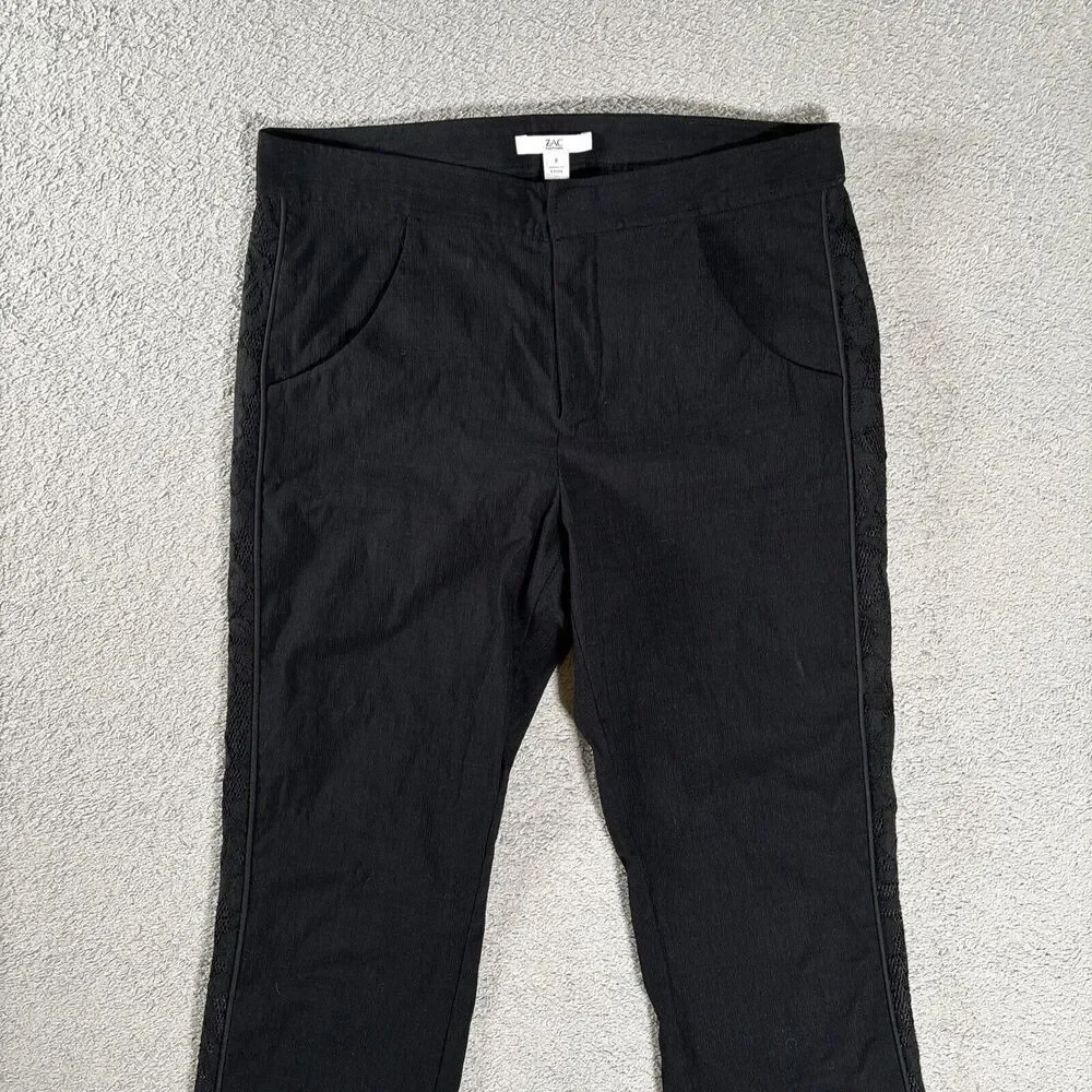 Zac Zac‎ Posen Pants Women's Size 8 Black Straight Leg Lace Sides Goth